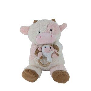Animal Adventure Cow Plush 14" White Pink Stuffed Animal Toy Rattle w/Teether